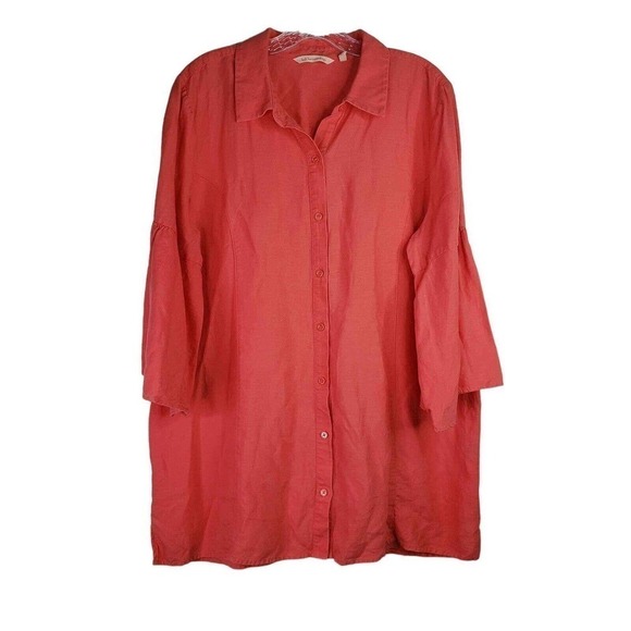 Soft Surroundings Ballard Blouse Top Linen Blend Sunset Coral Womens Large - Picture 3 of 10
